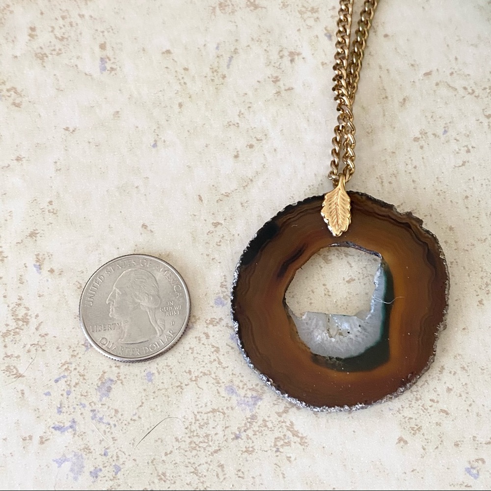 Druzy Brown Agate  Long Necklace - Picture 3 of 9